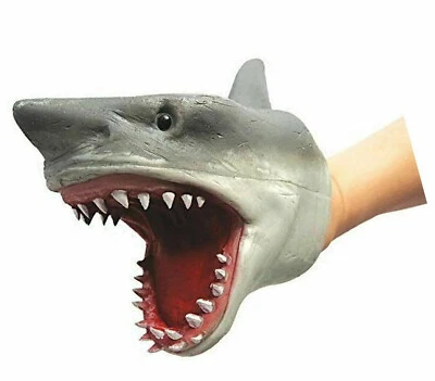 SHARK HAND PUPPET Soft Stretchy Rubber Jaws Baby Shark Song 6 Inch Great White - Image 1 of 3