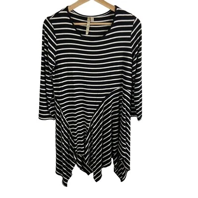 Удобный США туника женщин маленький черная рубашка с длинным рукавом легкий мягкий в полоску повседневный - Изображение 1 из 4