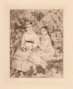 Auguste RENOIR 1892 AUSGABE 50 Radierung "Schwestern auf einer Parkbank" gerahmt COA - Bild 1 von 2