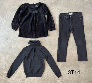 LOT (3) Girls Size 3T Black Black Shirts & Pants - DNKY Carters Old Navy Gap - Picture 1 of 11