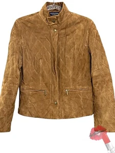 Brooks Brothers Wildlederjacke Damen 6 braun hellbraun Leder klassisch Motorrad Bomber Mantel - Bild 1 von 17