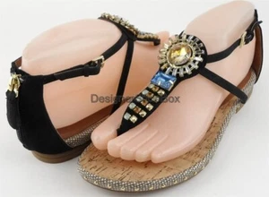 $140 BOUTIQUE 9 GLORY MIXITUP Black Nubuck Designer Jeweled Thong Sandals 6.5 - Picture 1 of 4