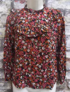 New Look Autumnal Black Floral Blouse High Ruffle Neck Long Sleeve Viscose UK 8 - Picture 1 of 5