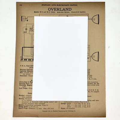 Vtg 1918 88-6 89-6 Overland & 1917-18 88-8 Willys Knight Standard Electrician - Image 1 of 2