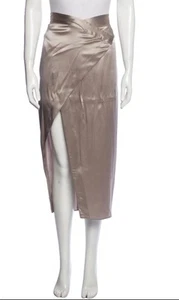 Maxi Falda Faja Michelle Mason Seda Plateada Drapeada Frontal Talla 8 - Imagen 1 de 14