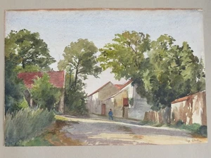 Eugène GLUCK (1820-1898) DESSIN AQUARELLE PAYSAGE VILLAGE D'APRES NATURE ALSACE - Picture 1 of 11