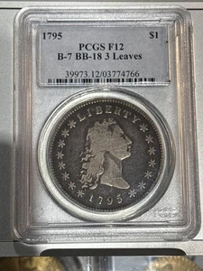 1795 P Silver Dollars Flowing Hair PCGS F-12 Flowing Hair, 3 Leaves BB-18 - Picture 1 of 2