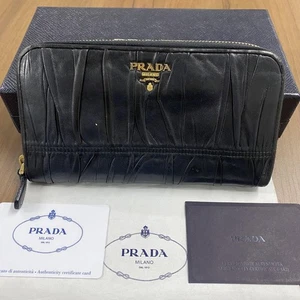 Prada Qquilted Zip Around Long Wallet Black Women's Designer Purse MWa1110 - Picture 1 of 8