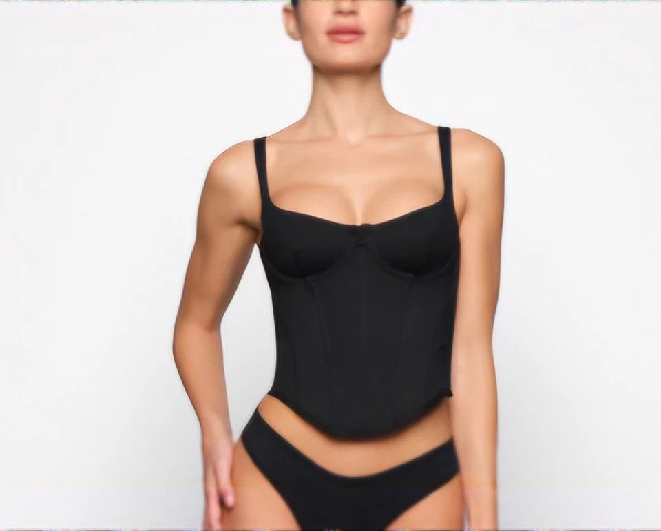 XS SKIMS Bonded Cropped Corset Group Long Corset Onyx CR-CAM-2663 - Image 1 of 4