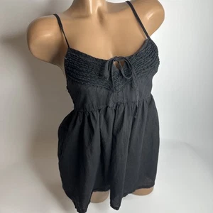 Brown Black Smocked Babydoll Cami Top XS S Cottagecore Witchy Soft Goth Fairy - Picture 1 of 10