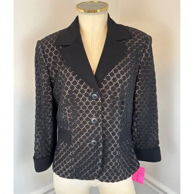 Blazer KAY UNGER New York Negro Encaje Base Nude | Talla 12 Foto 1 de 4