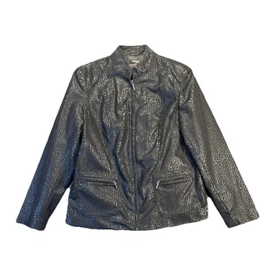 Elementz Jacket Women’s Petite L Black Y2K Goth Old Money Snake Skin Faux Suede - Image 1 of 4