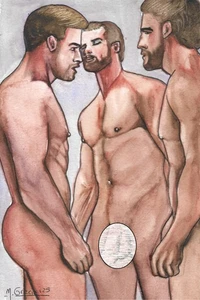 "MALE 195/25 gay interest" Original watercolor by M. GRACIA - Picture 1 of 2