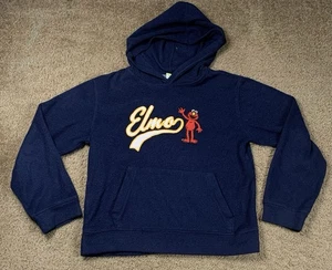 VTG Sesame Street Womens Sz M Dark Blue Long Sleeve Fleece Hoodie Elmo Spellout - Picture 1 of 9