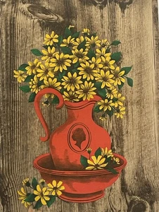 Vintage Paint By Number Finished Painting 25”x19 Red Vase With Yellow Flowers - Picture 1 of 10