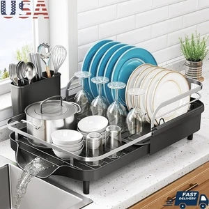 Adjustable Dish Drying Rack Expandable Stainless Steel Countertop Organizer New - Picture 1 of 10