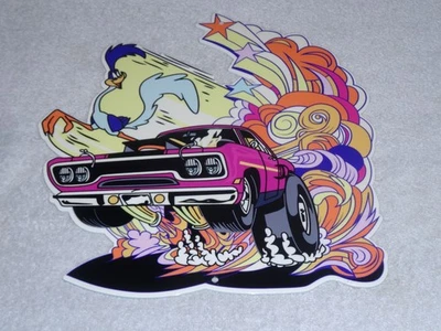 VINTAGE DODGE MOPAR ROAD RUNNER DIECUT 12" METAL ROADRUNNER CAR ADVERTISING SIGN - Image 1 of 4