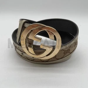 CINTURA DONNA GUCCI GG SUPREME IN TELA BROWN BORDI PELLE PANNA - Imagen 1 de 4