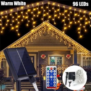 Christmas LED Solar Ice Pillar Lights Waterfall Decorative String Lights 96LED - Picture 1 of 17