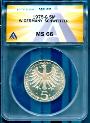 1975-G 5M W Germany Schweitzer MS 66 ANACS # 7640935 + Bonus - Image 1 of 2