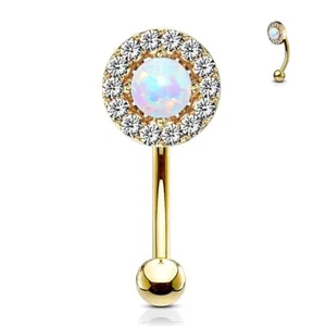 Eyebrow Piercing Plated Gold White Opal Gems - Picture 1 of 1