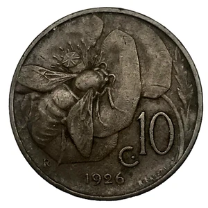 ITALY : 1926-R 10 CENTESIMI  WORLD BRONZE COIN 23.0 mm KM#60 - Picture 1 of 3