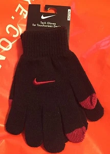 $15 Gloves Youth Boys Girls 8/20 Black W/Red Swoosh Nike Tech Gloves Touchscreen - Picture 1 of 2