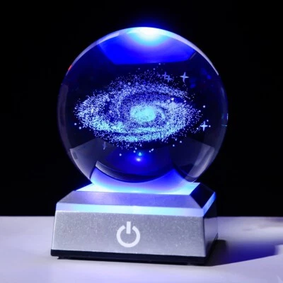 3.15" Engraved  Galaxy Crystal Ball with LED Colorful Lighting Touch Base, Gift - Image 1 of 4
