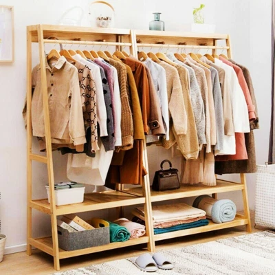 Stabil Kleiderständer Holz Garderobenständer Kleiderschrank Design Kleiderstange - Bild 1 von 4