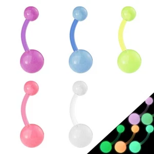 5pc Glow Dark 14g gauge 3/8 16mm Belly Button Rings Navel Acrylic yellow rave - Picture 1 of 1