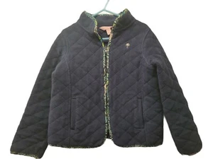 LILLY PULITZER Girl sz 7 Blue Fleece jacket floral trim Quilted - Picture 1 of 5