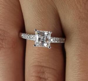 2.25 Ct 4 Prong Pave Princess Cut Diamond Engagement Ring VS2 F White Gold 18k