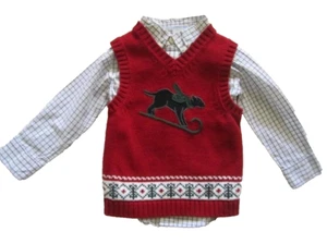 EUC Janie and Jack Holiday Portrait 2T Set Shirt Skiing Dog Sweater Vest - Picture 1 of 3
