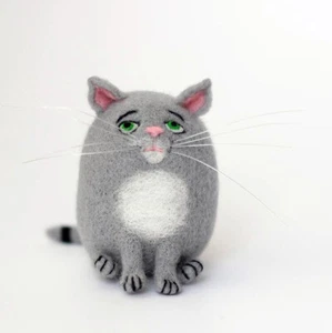 DIY Needle Felting Kits 3D Animals Fat Cat Pure Merino Wool Felt Beginners Games - Picture 1 of 5