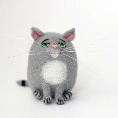 DIY Needle Felting Kits 3D Animals Fat Cat Pure Merino Wool Felt Beginners Games - Image 1 of 4
