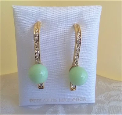 PENDIENTE GOTA CIRCÓN MALLORCA/MALLORCA PERLA ÓPALO VERDE PERLAS MALLORCA RELLENO DE ORO Foto 1 de 4