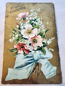 AK Geburtstagsgrüße gold vergoldeter Hintergrund / schöne Blumen Deutschland #790 - Bild 1 von 2