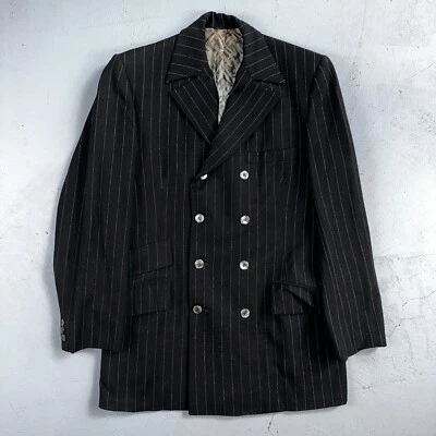 VTG Mens Suit 36 Double Breast 8 Button Jacket Sport Coat Rockabilly 50s Striped - Image 1 of 4