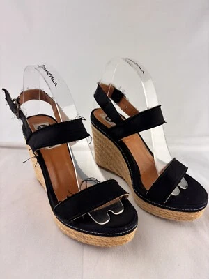 Сандалии на танкетке LANVIN черные атласные эспадрильи размер 36,5 - Изображение 1 из 4