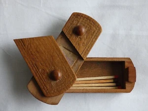Antique Treen Match Safe Puzzle Box - Picture 1 of 8