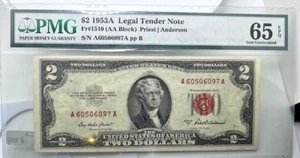 1953A $2 RED SEAL LEGAL TENDER BANK NOTE 🔥PMG GEM 65 EPQ🔥 - Picture 1 of 2