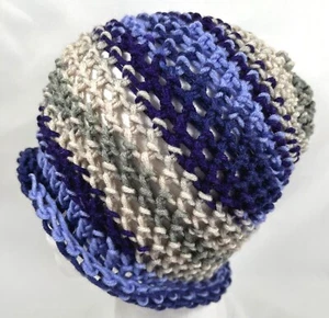 Gorro tejido a mano gorro púrpura azul gris adulto adolescente mujer 100 % acrílico premium - Imagen 1 de 4