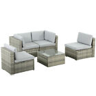 5pcs Outdoor Patio Rattan Wicker Sofa Furniture Set Table Chairs Sectional Couch