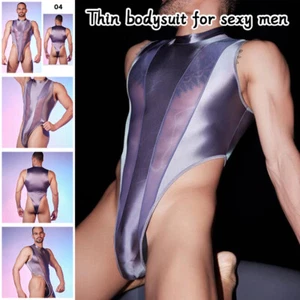 Neu sexy Herren Öl Hochglanz Body Overall ärmellos durchsichtig Slips - Bild 1 von 21