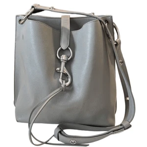 Rebecca Minkoff Megan Gray Leather Adjustable Strap Crossbody Bucket Bag - Picture 1 of 12