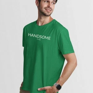 HANDSOME-Lowkey UnisexTshirt-Simple Minimal Printed One Liner - Picture 1 of 9