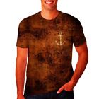 T Shirt Nautical Vintage Marine Anchor Brown Casual Mens Short Sleeve Quick Dry