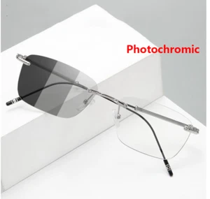 Occhiali da sole quadrati unisex metallo senza montatura fotocromatici miopia - Foto 1 di 18