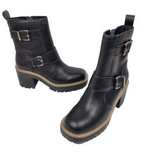 Blondo Women's Waterproof Reno Black Leather Combat Boots Biker Zipper Size 7.5 - Picture 1 of 12