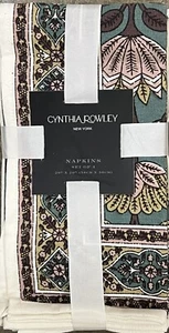 Cynthia Rowley Green Mauve Brown Jacobean Floral Cotton Cloth Napkins Set 4 - Picture 1 of 1